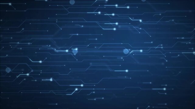 Circuit board depth of field parallax loop animation on dark background for electronic technology hardware engineering and digital data backdrop