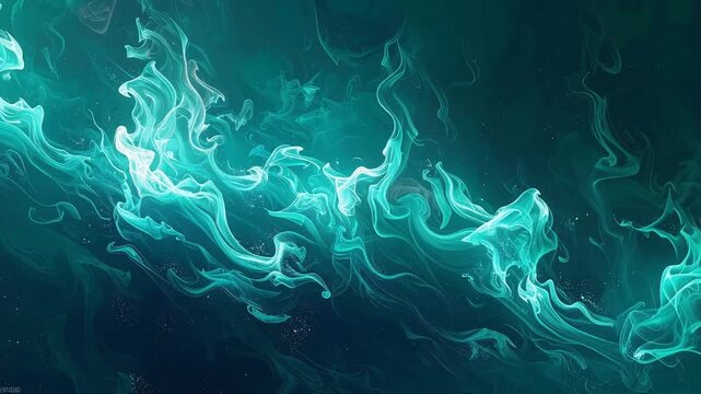 Cinematic Teal Fire Loop With Stylized Flames Rising Slowly And Soft Glow Forming Ambient Texture