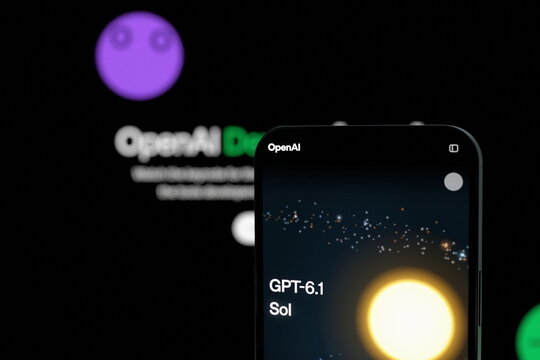 The official OpenAI announcement page for GPT-6.1 Sol displayed on a smartphone screen. OpenAI Launches Cheaper GPT-6.1 Sol Model, Rivaling GPT-6 Astra. September 30, 2026, Lisbon, Portugal.