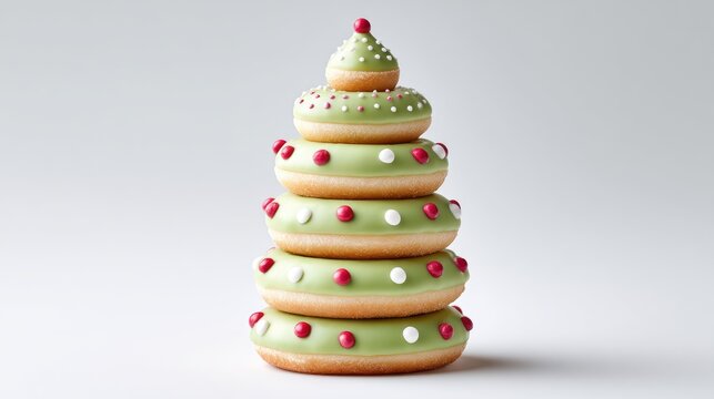 Festive donut stack with green frosting and red sprinkles for holiday celebrations