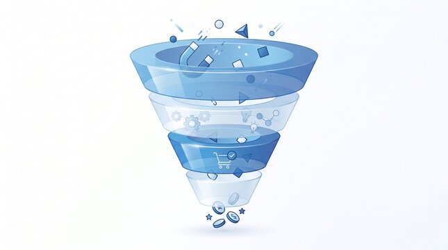 Digital marketing sales funnel illustration with icons and copy space
