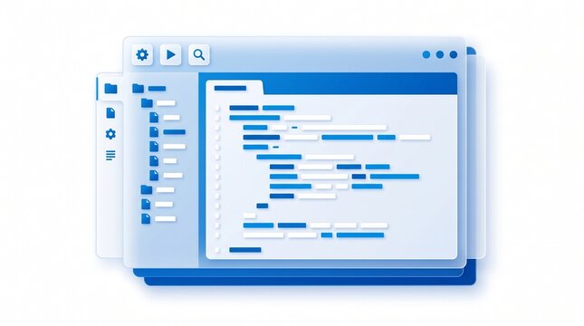 Developer coding software interface on modern computer screen with