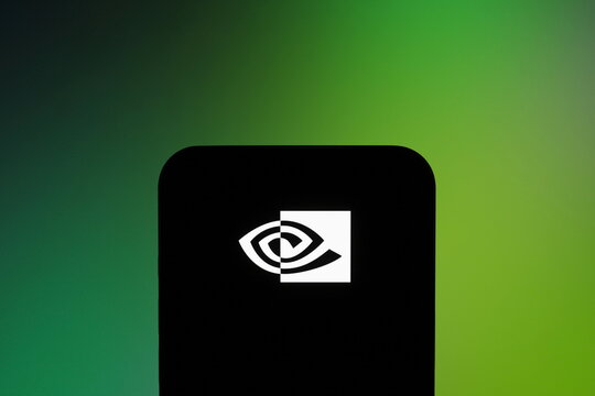 Front view: the Nvidia logo displayed on a smartphone screen. Nvidia launches a new AI safety platform designed to monitor and control autonomous AI agents. September 30, 2026, Lisbon, Portugal.