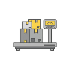 Fototapeta premium Shipping scale weighing stacked cardboard boxes for delivery and logistics