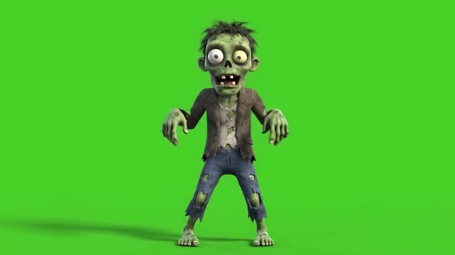 Comedic cartoon zombie dancing 4k green screen for halloween.