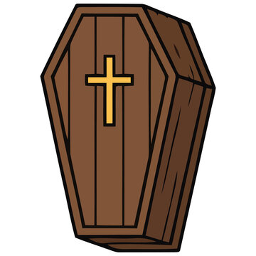Spooky wooden coffin with cross symbol for Halloween, isolated on transparent background