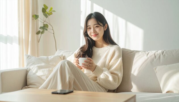 ジタルデトックスでスマホを置いてリラックスする女性