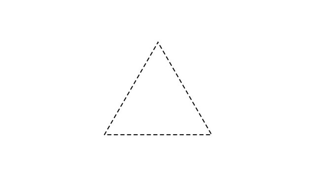 Dotted line triangle frame animation on white background. Animation of a dotted line path from left to right point. border frame dotted line animation isolated on white screen.4k motion graphics .
