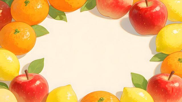 ころんとした丸い果物、やわらかな光と幸せなぬくもり、食品広告やWebバナー向け