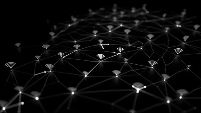 abstract cloud social media innovative cyber security network, using interconnected nodes to represent business partnerships on the Smart digital Innovation city with connection network reciprocity