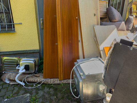 Bulky Waste, Scrap Metal and Electronic Waste at a Recycling Center &ndash; Waste Management and Recycling Concept