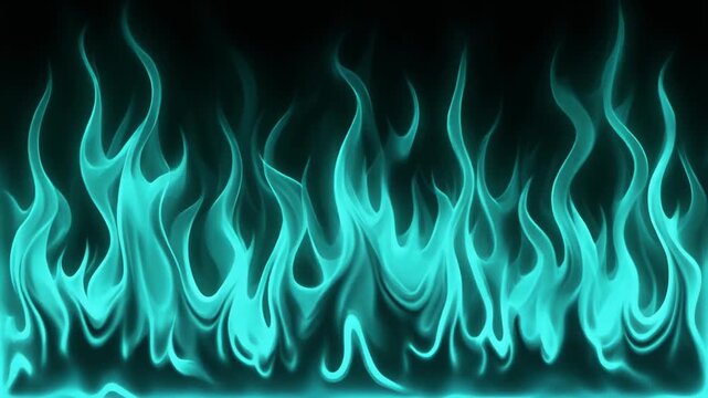 Abstract Teal Fire Loop With Stylized Flames Rising Slowly Soft Glow Forming Ambient Texture