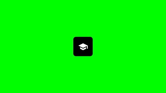 Academic graduation cap icons on chroma key green screen background