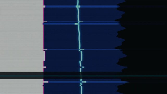 Abstract crt monitor glitch features vibrant colorful scanlines. Digital retro screen texture displays blue purple green neon noise artifacts.