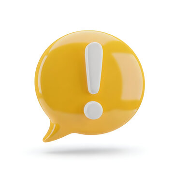 Yellow speech bubble with exclamation mark conveying alert during communication in a conceptual presentation