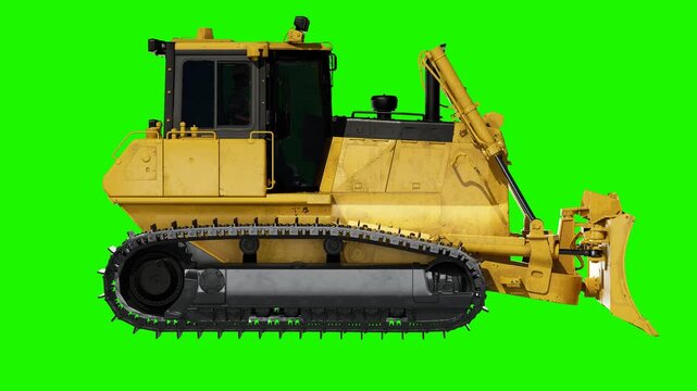 Bulldozer Side View on Green Screen
