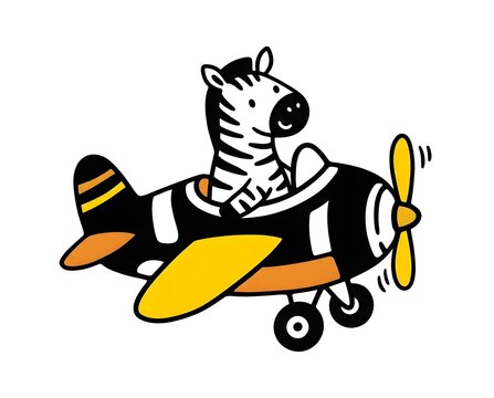cute cartoon zebra flying a black and yellow airplane vector illustration