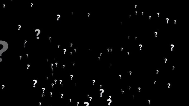 White Question Marks Floating on Black Background, Abstract Pattern of Punctuation Symbols for Mystery and Uncertainty