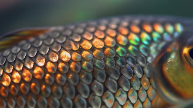 Close-up of Iridescent Fish Scales Shimmering Beautifully