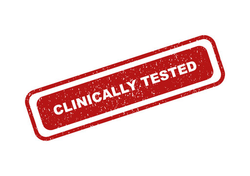Red rubber stamp icon with the text clinically tested inside