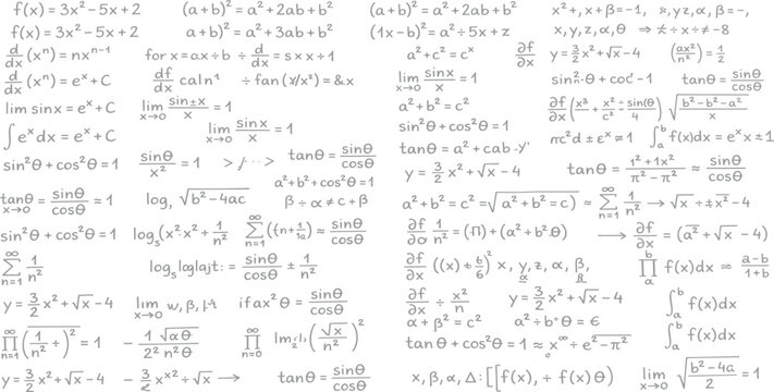 Mathematical Equations and Formulas: A collage of complex mathematical equations, calculus, and formulas, showcasing the intricacies of scientific and academic study.