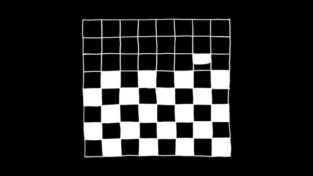 Hand Drawn checkered grid pattern chessboard racing flag irregular tile 4K Animation with alpha transparent background