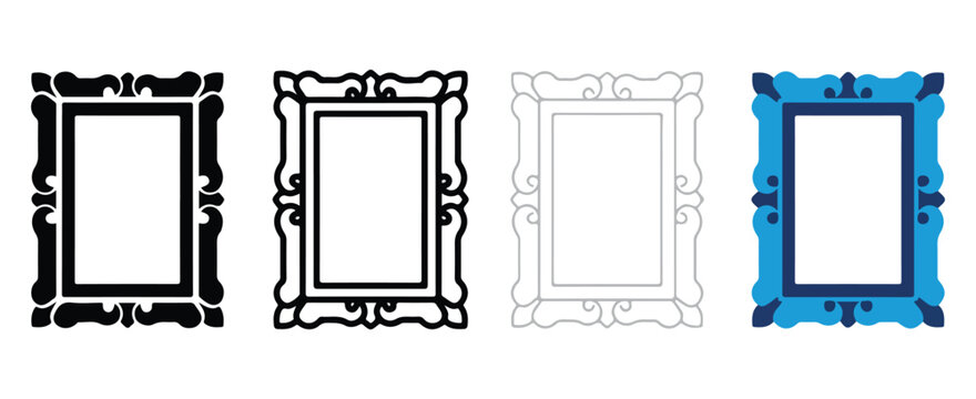Ornate Picture Frames in Various Colors Isolated on Transparent Background for Design Projects