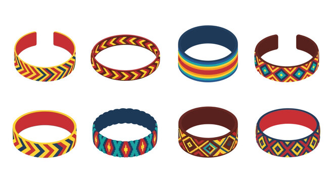 Set of Colorful Ethnic Patterned Bracelets and Wristbands