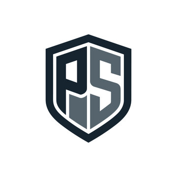 Letter ps logo design inside a shield emblem