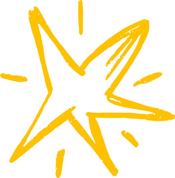 Hand-drawn star with sparkle effects. Simple doodle shapes and light elements for magical designs