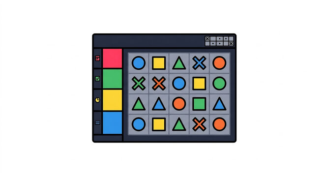 Logic puzzle game interface with colorful geometric shapes