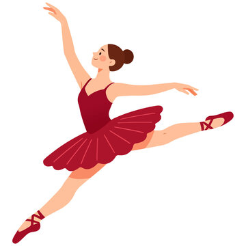 Ballerina in red tutu festive leap dance christmas dancer vector illustration