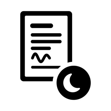 Overtime request icon with a signed application form and a crescent moon badge for overtime work approval and labor management