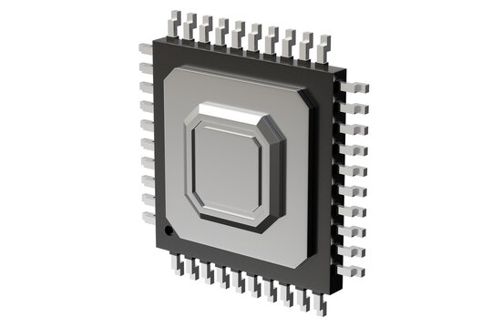 3d microchips with metal pins icon. semiconductor concept. minimal cartoon processors for computer hardware and electronics. isolated on white transparent background. 3d render.
