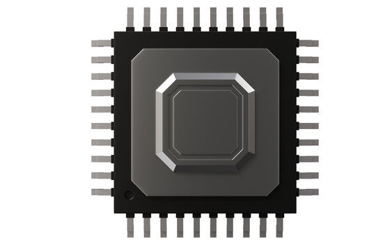 3d microchips with metal pins icon. semiconductor concept. minimal cartoon processors for computer hardware and electronics. isolated on white transparent background. 3d render.