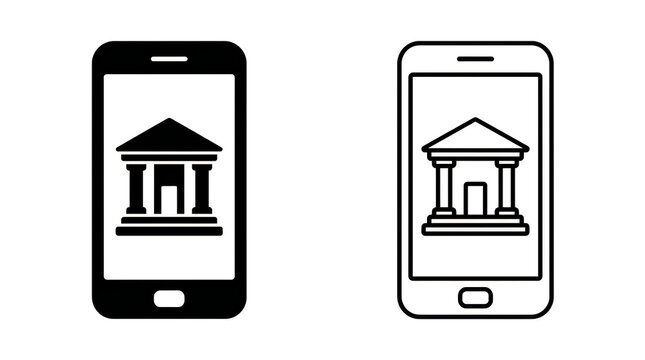 Neoclassical building icons on smartphones