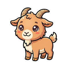 Obraz premium Cute Baby Goat Cartoon: An adorable baby goat with wide, expressive eyes and small horns is depicted in a charming cartoon style, full of playful innocence and youthful energy.