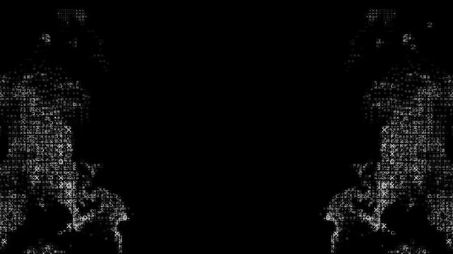 Abstract ASCII Smoke Figures Made of Text Characters on Black