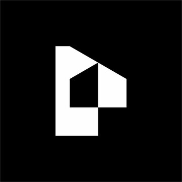 Dynamic P initial incorporating a high-contrast geometric house silhouette. Ideal for smart housing, property management, & real estate brokers.