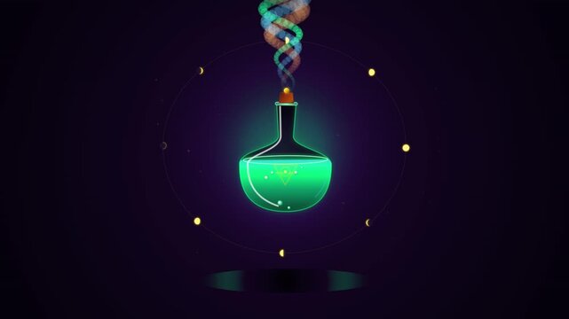 Glowing magic potion bottle with magical spiral smoke motion video