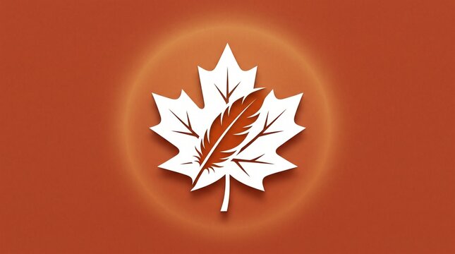 White maple leaf with autumn color on orange gradient background
