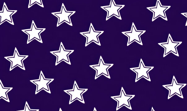 Seamless doodle pattern of hand-drawn white stars on a rich purple backdrop, evoking imagery of the cosmos and aspirations