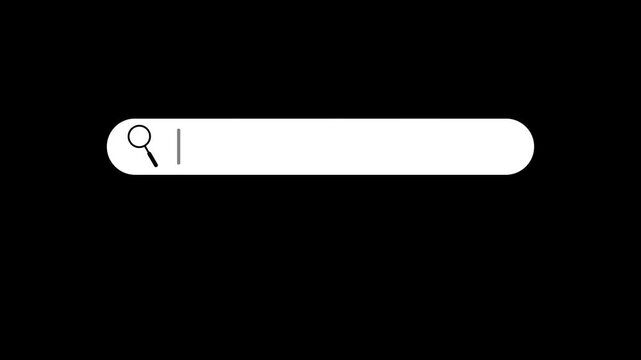 Flat Search Bar Interface with Blinking Cursor and Animated Input Field on transparent background alpha channel. Animation Video 4K