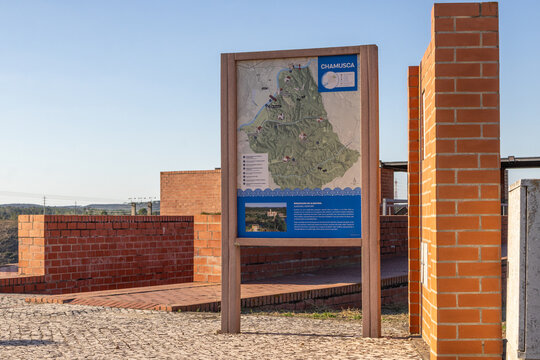 Chamusca information board at almourol viewpoint in portugal