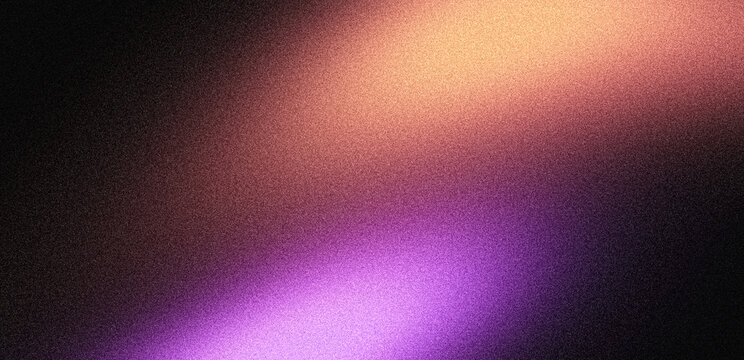 Purple orange glowing abstract background, noise texture color gradient shape on dark grainy backdrop for landing page, website header, event banner, poster, cover, digital or print project design