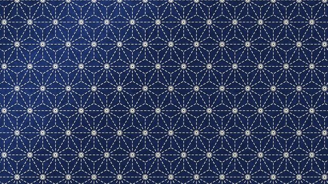 Japanese sashiko asanoha stitch pattern on indigo seamless loop 4K
