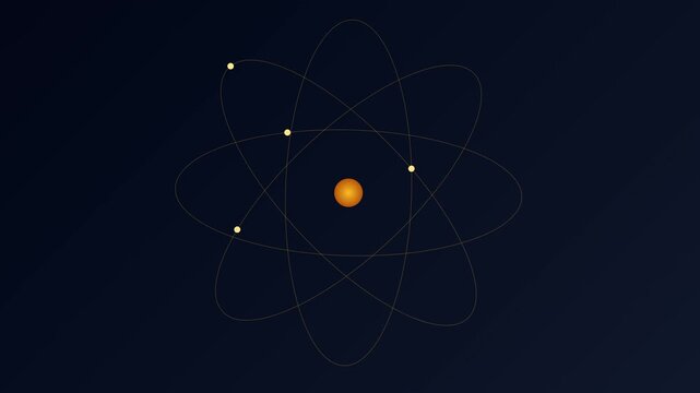 Minimalist Atom Model Illustration on Dark Blue Background
