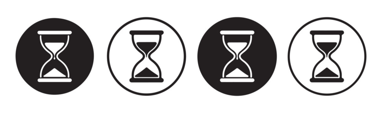 Hourglass icons in circular frames with inverted styles for sand glass timer time management concept.
