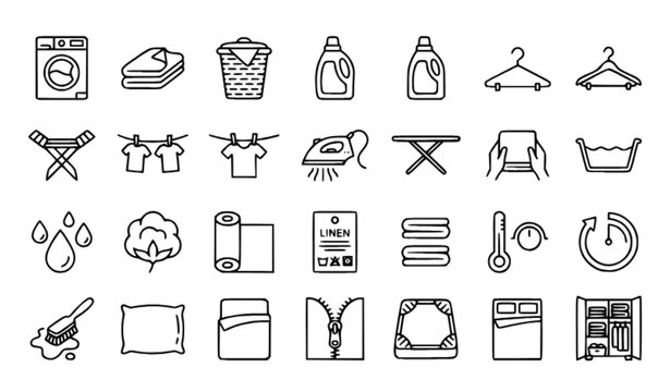 Bed Linen and Bedding Outline Icons Set, Thin Line Textile and Bedroom Collection