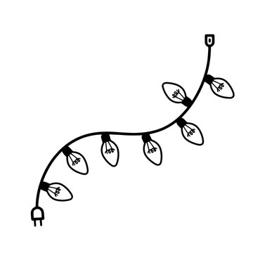 Christmas lights string vector illustration in black line art